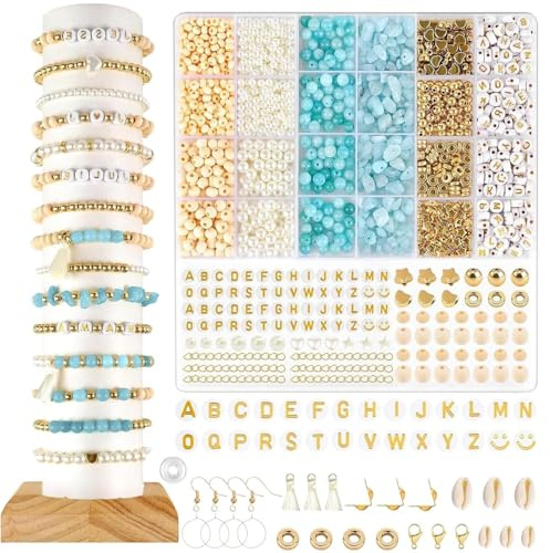 Gerbala Natürliche Amazonit Perlen Edelstein Perlen Kit, DIY Armband Set, Edelstein Perlen Perlen Set, für DIY Armbänder Selber Machen Schmuck Halskette Ohrringe Kette für Kinder Erwachsene (B)