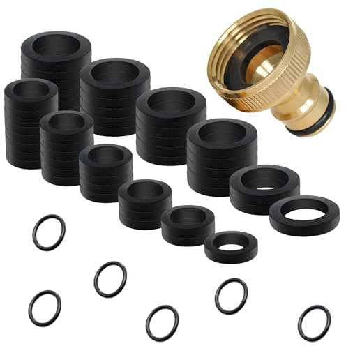 72 Pieces Rubber Hose Washer Tap Sealing Rings Set, Including 1/2 Inch Tap Connector 3/4 Inch Shower Hose Seal Washers Replacement and Plastic Flat Hose O Rings for Garden Connecting Fitting (Black)