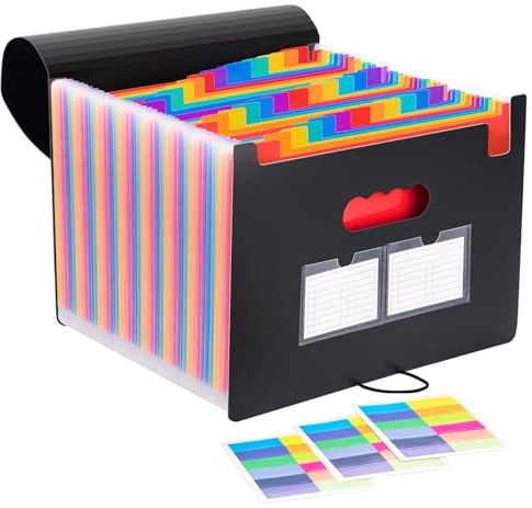JEFURE A4 Accordion File Organiser, 37 Pockets, Black | Expanding File Folder with Label Cards for Documents and Receipts, Paperwork Storage, Home, Office & School