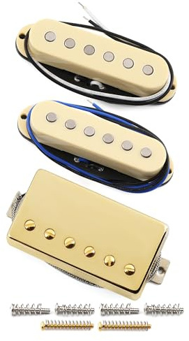 FLEOR Alnico 5 Flat Pole Single Coil Pickup und High Gain Humbucker Set Cream HSS N+M+B Pickups für ST Style Gitarre