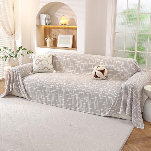 YSTELLAA Funda Sofa 1 Plazas, 200x230 CM, Cubre Sofas Multipurpose con Reposabrazos, Sofa Cover For All Seasons, Funda Sofá Stain-Resistant, Funda para Sillón, Gris Claro