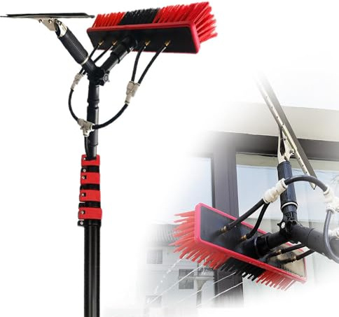 EpyGnom Asta per la Pulizia dei Vetri Alimentata Ad Acqua Tergicristallo Testina Spazzola Girevole a 180° Strumento Professionale per la Pulizia dei Vetri per Pannelli Solari e Tetti 10.8m/36FT
