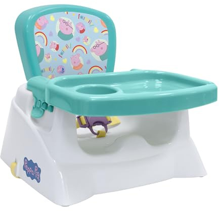 Peppa Pig Booster Seat with Tray, Toddler Dining Chair for Kitchen Table with Adjustable Tray, Cup Holder & Safety Straps, Portable, Easy to Clean, Fits Most Chairs