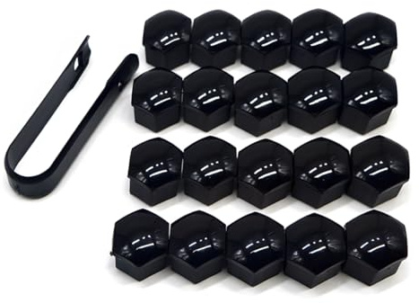 KEQAR 20 Tapas para Tuercas de Rueda Universales Hexagonales con Herramienta de Desmontaje - Accesorios para el Exterior del Coche (17mm) (Negro)