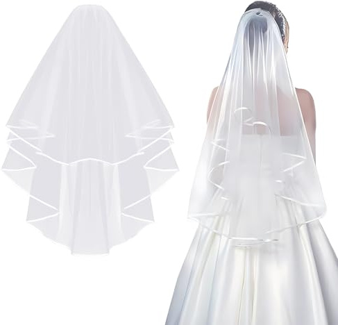 Wriligel velo de novia de 2 niveles velos para mujer corto velo accesorios para el cabello nupcial, velos de boda de tul para disfraces fiestas fiestas fiestas banquetes Halloween despedida de soltera