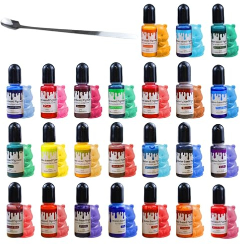 agctrler 24 STK Farben für Gießpulver 10ml, DIY Kreative Farbfarbe mit 1 Löffel, Farbpigmente für Gießpulver, Gips zum Gießen, Zement, Beton, Keramikgusspulver