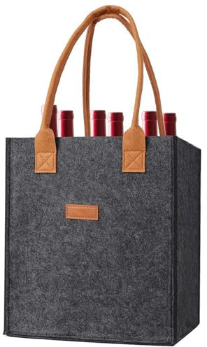 Tote Porta Botellas De Vino - Fieltro 23x18x26 Cm | Bandera de cerveza con 6 particiones, soporte reutilizable para copas de Vìno | Bolsa portavasos de partición para entusiastas del cine festivales