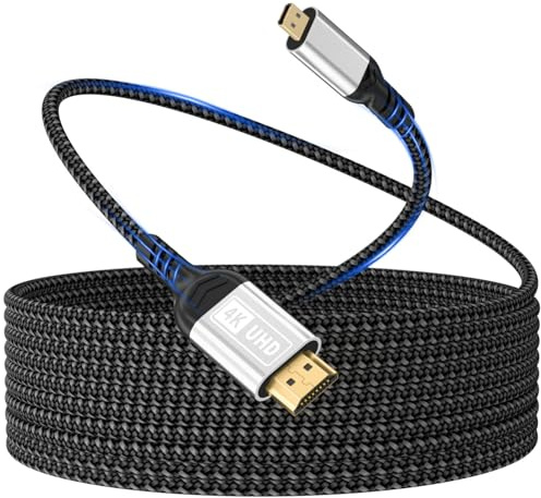 Micro HDMI a HDMI,Cable de 3m 4K@60 Hz,Micro HDMI 2.0,3D HDR,ARC,compatible con Raspberry Pi 5/4,cámaras A6300 y A6400,GoPro Hero 9/8/7/6,Yoga,ODROID TV,portátiles,monitores,etc