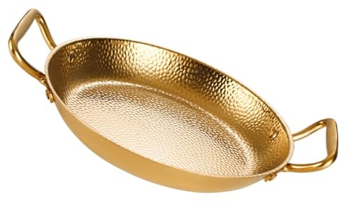 Homoyoyo Poêle à Paella en Acier Inoxydable 20 CM Double Poignée Dorée Casserole Plate pour Cuisson de Fruits de Mer Usage Domestique Résistante à la Chaleur Adaptée aux Fondues et