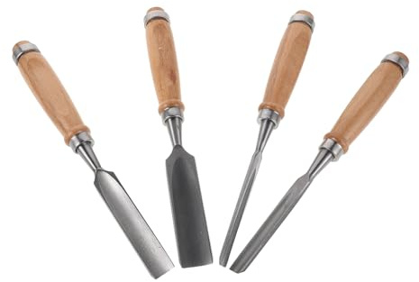 TOYZFRIENDY 4 Piezas Conjunto de Cinceles para Madera Acero Curvas Semi-rondas Mangos de Madera Herramientas Livianas para Carpintería Manualidades y Reparaciones