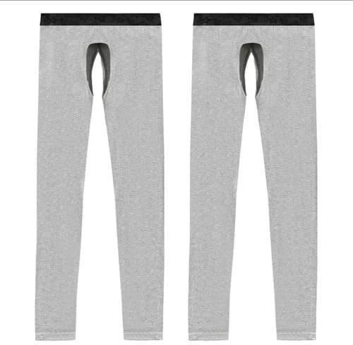 ZHIHUASMTBX 2 Pantaloni Termici Maschili con Cavallo Aperto, Leggings Sottili per Uomo di Mezza Età e Anziano, Pantaloni Interni Aderenti per Autunno e Inverno,Grigio,XL