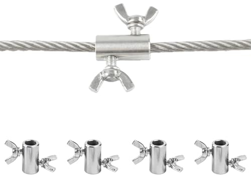 4PCS 2mm Wire Rope Clips with Wing Screws, Stainless Steel Double Holes Hand Twisted Wire Rope Clamps for Cable Fastening