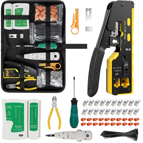 RJ45 Crimp Tool Kit, Preciva 98-in-1 Ethernet Crimp-Netzwerk Tool Kit für CAT5e/CAT6/CAT6A/CAT7, Computer Wartung LAN Kabel Tester Reparatur Set, Kabeltester, Abisolierzange