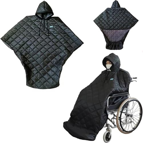 Waterproof Windproof Winter Wheelchair Blanket, Fleece Lined Cosy Cover with Hood for Full Body Protection - Ideal Rain Coat Poncho for Adults