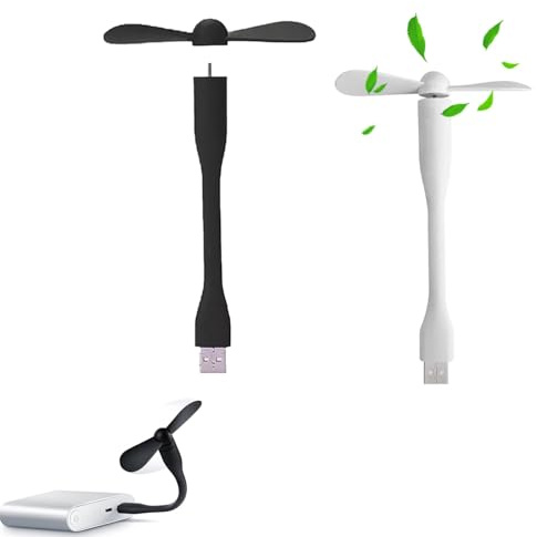 Cerioll 2 mini USB ventilatore, ventilatori Mit Flexiblem Hals, Flexibler Lüfter, ventilatori USB Telefon Fan, Mini-Handy-Fan, Abnehmbarer Lüfter Für PC, Powerbank und USB-Geräte (Schwarz, Weiß)