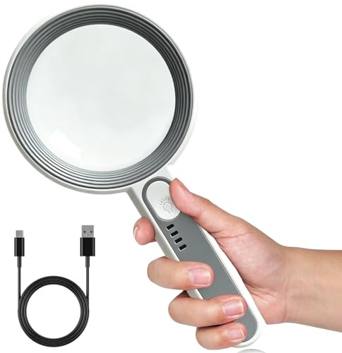 Alnaurly Lupe mit 18 LED Licht, Leselupe 30x Vergrößerung, Lesehilfe für Senioren, USB aufladbar, Handlupe & Vergrößerungsbrille für Senioren zum Lesen, Nähen, Reparieren und Zeichnen
