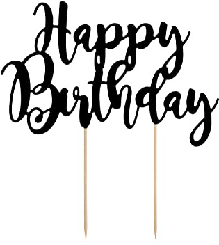 Party Deco Tårtplugg för födelsedagstårta – Happy Birthday – svart, 22,5 cm – tårtdekoration, tårtdekoration, kakdekoration, cupcake-topper, cupcake-dekoration för födelsedag, babyparty, årsdagar