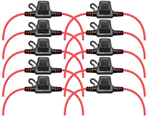 VANTRONIK Waterproof Mini Inline Fuse Holder With 16 Gauge AWG Wire 12 Inches Long, Fit for ATM Blade Small Fuse in Vehicle/Boat/RV/Tractor, 10 Pack