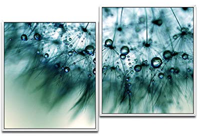 Paul Sinus Art blaue Blumenblüten 130 x 90 cm (2 Bilder ca. 75x65cm) Leinwandbilder fertig im Schattenfugenrahmen WEISS Kunstdruck XXL modern