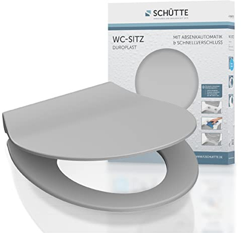 SCHÜTTE WC-Sitz SLIM mit Absenkautomatik und Schnellverschluss aus Duroplast, Toilettendeckel mit 175kg Belastbarkeit, Toilettensitz mit Brille, Klodeckel für WC, Klobrille Grau
