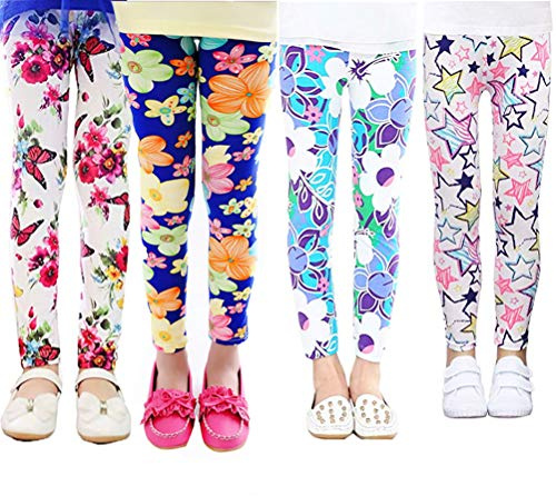XM-Amigo Lot de 4 Pantalons pour Filles avec Motif Floral et jambières Extensibles (8 à 9 Ans)