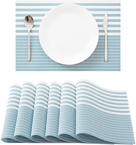 OUME Platzsets 6er Set,rutschfest Abwaschbar Tischsets Tischmatte PVC Abgrifffeste Hitzebeständig Platzdeckchen,Schmutzabweisend und Waschbare,Platz-Matten für Küche Speisetisch (Blau)