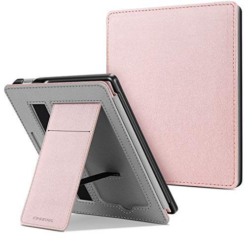 CASEBOT Hülle kompatibel für Kindle Oasis 10. Generation (2019 Modell) und 9. Generation (2017 Modell) - Kickstand Schutzhülle mit Kartenfach, Handschlaufe und Auto Wake/Sleep, Roségold