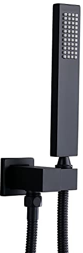 ENGA Square Matte Black Solid Brass Eco-Performance Hand Held Shower Head with Wall Connector and Hose Wall Mount Handheld Showerheads Set