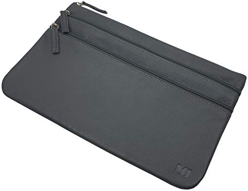 myledershop Große DDDM Rindleder Banktasche (Grau) | Bankmappe, Geldmappe, Geldtasche