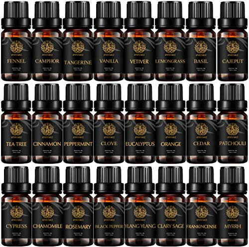 Aromatherapie Ylang Ylang ätherisches Öl Set für Diffusor, 100% reine Mandarine ätherisches Öl Kit für Luftbefeuchter-Top 24x10ml Zitronengras,Basilikum,Fenchel,Weihrauch,Teebaum...Ätherisches Öl Set