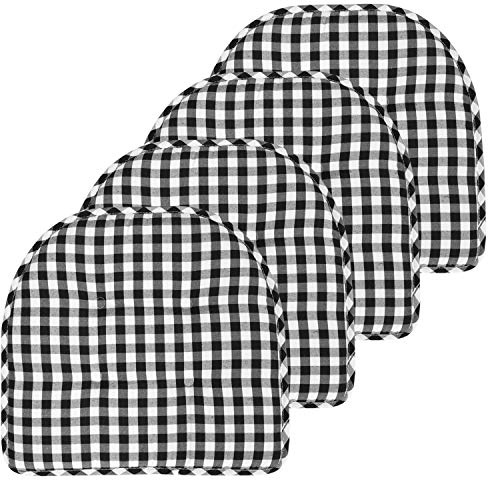 Sweet Home Collection Chair Cushion Memory Foam Pads Tufted Slip Non Skid Rubber Back U-Shaped 17 x 16 Seat Cover, Checkered Black/White 4 Count