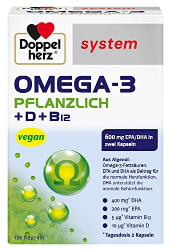 Doppelherz system OMEGA-3 PFLANZLICH – Algenöl – Vitamin D als Beitrag für die normale Funktion des Immunsystems – 120 Kapseln