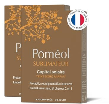 Complément Préparation Bronzage | Prépare, Active et Prolonge | Fabrication Française ǀ 4 pigments, beta carotene, Collagène, Vitamines E, A, D3, Cuivre | Sublimateur | 60 jours ǀ POMÉOL