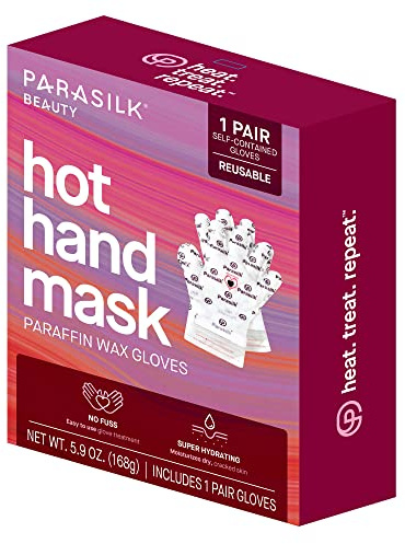 Parasilk Beauty Hot Hand Mask– 1 Pair Self-Contained Paraffin Wax Gloves, Intensive Hydration. Infused with Vitamin E, Coconut, Argan, & Marula Oil