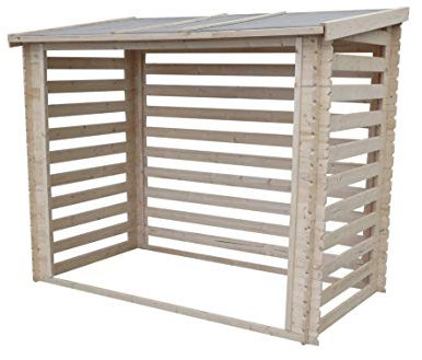 Holz Kaminholzregal TIMBELA M202 - Brennholzregal B232xL146xH199 cm/ 2.63m2 Holzhalter für Garten - Fahrrad Schuppen - Wasserfestes Dach