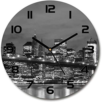 Tulup Glasuhr ⌀ 60cm - Schwarze Zeigern - Wanduhr Wandkunst Bild Gehärtetem Glas Uhr Echtglas Küche Wohnzimmer - Manhattan New York