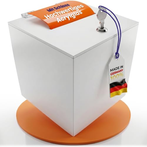 EH Design Spendenbox abschließbar mit Schloss 25 x 25 x 25 cm – Weiße Acrylglas Losbox 7x bruchfester als Glas – Made in Germany – Spendendose für Verein, Hochzeitspostbox, Tombola & Wahlurne