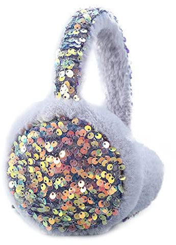LUCKYBUNNY Kids Girls Sequins Knit Earmuffs for Women Winter Warm Plush Ear Muffs Cold Weather Ear Warmer for Outdoor