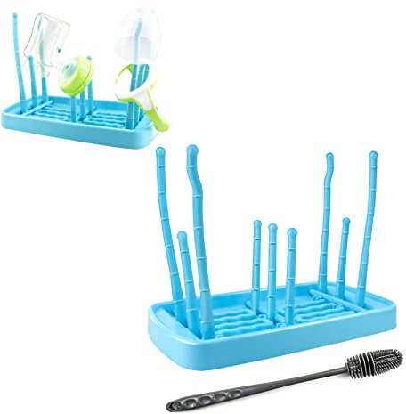 TMRBBesty Egouttoir à Biberons,Séchoir à Biberons,Egoutte Biberons Arbre,Bébé Séchoir Porte Bouteille,Livré avec 1 Brosse à Bouteille de Lait en Silicone,Tasses pour bébés,Bleu