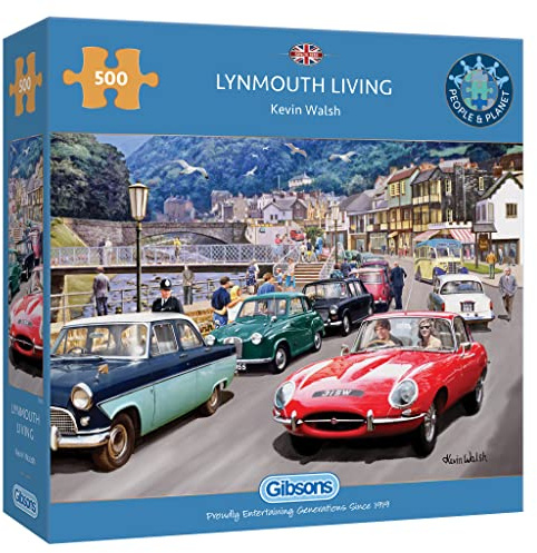Gibsons Lynmouth Living 500 Piece Jigsaw Puzzle for Adults – Vintage Car Show Scene in Devon by Kevin Walsh – Classic British Motoring Artwork – Premium Sustainable Puzzle Made in the UK/EU