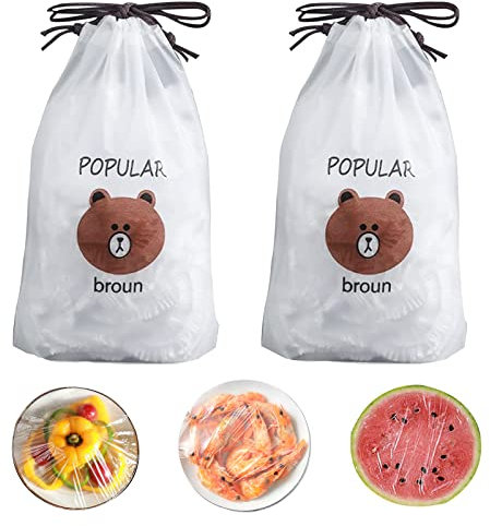 Amfrpar 200 Stück Frischhaltebeutel Wiederverwendbar Abdeckhauben für Lebensmittel Frischhaltefolie mit Gummizug Versiegelungsbeutel Lebensmittelabdeckung Elastisch Abdeckung für Schüssel Teller