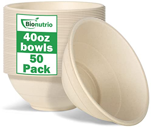 Eco-friendly 50 Pack Disposable Large Paper Bowls - 40oz, 100% Compostable, Sturdy Soup Bowls Perfect For Hot & Cold Food, Cereal, Salads