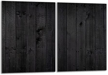 Herdabdeckplatten Set 2x40x52 cm Ceranfeld Abdeckung Glas Spritzschutz Abdeckplatte Glasplatte Herd Ceranfeldabdeckung Deko, Holz Schwarz