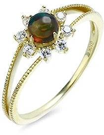 KnSam 14 Karat Au585 Gelbgold Ring Echtes, Blumen Hochzeitsring mit Opal - Schwarz & Rund, 14K Gold Freundschaftsringe Eheringe Moissanite für Damen, Gold, Gr.49