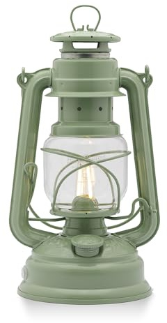 Feuerhand Lanterne LED Baby Special 276 – Lanterne à intensité variable en continu pour salon, balcon ou terrasse – Avec lumière blanche chaude, fonctionne sur batterie et sur piles – Vert sauge