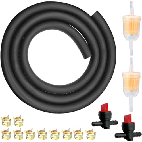 ZAMDOE Tuyau de Carburant 6 mm I.D. pour Moteurs de tondeuses à Gazon, tracteurs pour B&S pour Moteurs de générateurs Kohler avec Filtre à Carburant, vanne d'arrêt de Carburant, Colliers (60 cm)