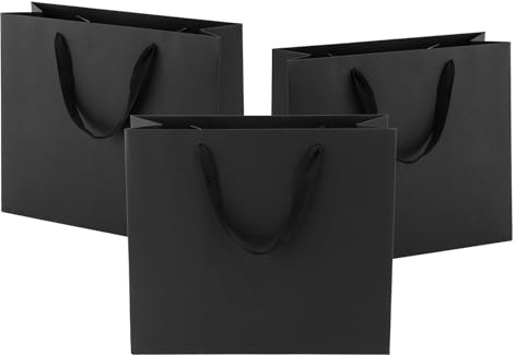 Ronvir 25Pcs Large Black Gift Bags with Handles, 32x11x28cm Premium 250gsm Thick Paper Bags, Sturdy for Christmas Birthday Wedding Halloween Easter Party Retail & Small Business