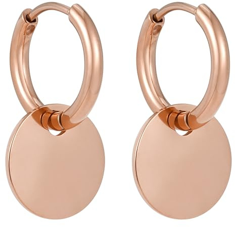 BONNYBIRD® Wasserfeste Edelstahl Creolen mit Pättchen in Silber, Gold & Roségold - Premium Creolen mit Anhänger aus Chirurgenstahl, 100% Wasserfest & Hautverträglich BonnyCoin (14 mm)