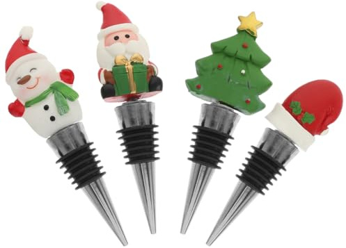 BESTonZON Lot de 4 bouchons de bouteille de vin de Noël - Bouchons de bouteille de vin - Bouchons de Noël - Bouchons de vin pour Noël