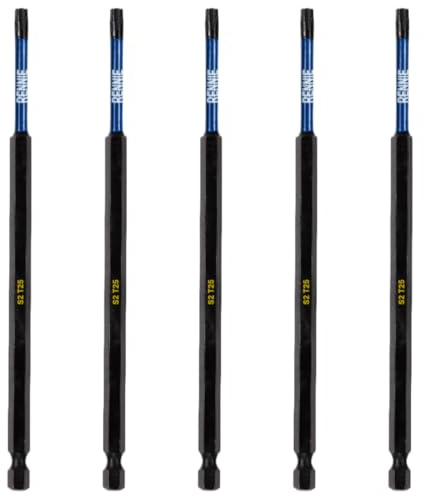 Rennie Tool Company“ 5 x Rennie Tools 150 mm langes T25 TX25 Schlagschrauber-Bit-Set. Hochleistungs-Magnet-Torx-Schraubendreher-Bit-Set. Schwarzoxidbeschichtete Torx-Schlagschrauber-Bits. Torx-Bit-S